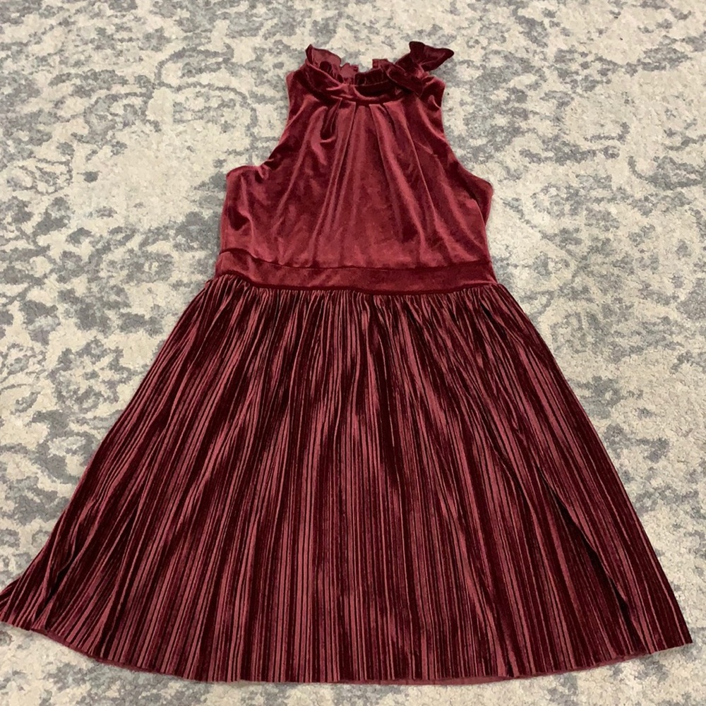 GB Girls Maroon Plum Velvet Dress with Bow size 12